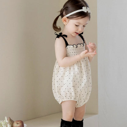 Summer Arrival Baby Girls Cute Dots Pattern Sleeveless Pleated Strap Onesies, MyKids-USA®, Baby One-Pieces, MyKids-USA -  -  -  -  -  -  - 