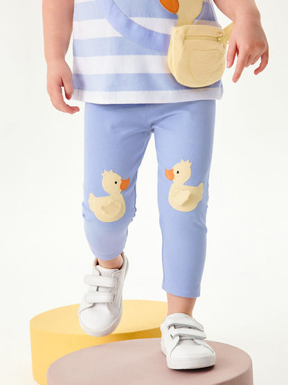 Summer Girls Ducks Cartoon Striped T-Shirt And Pants Set