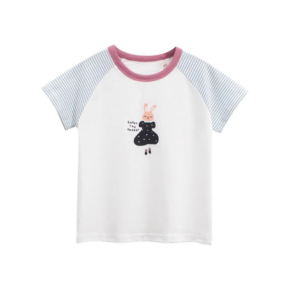 Summer Girls’ Rabbit and Striped Pattern T-shirt in European and American Style, MyKids-USA®, T-Shirts, MyKids-USA -  -  -  -  -  -  - .