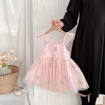 Summer Arrival Baby Girls Flowers Embroidered Tulle Design Sleeveless Dress, MyKids-USA®, Baby & Toddler Dresses, MyKids-USA - Size/Age - 90 (12-24M) - Color - Pink -  -  - TR2506142009-A