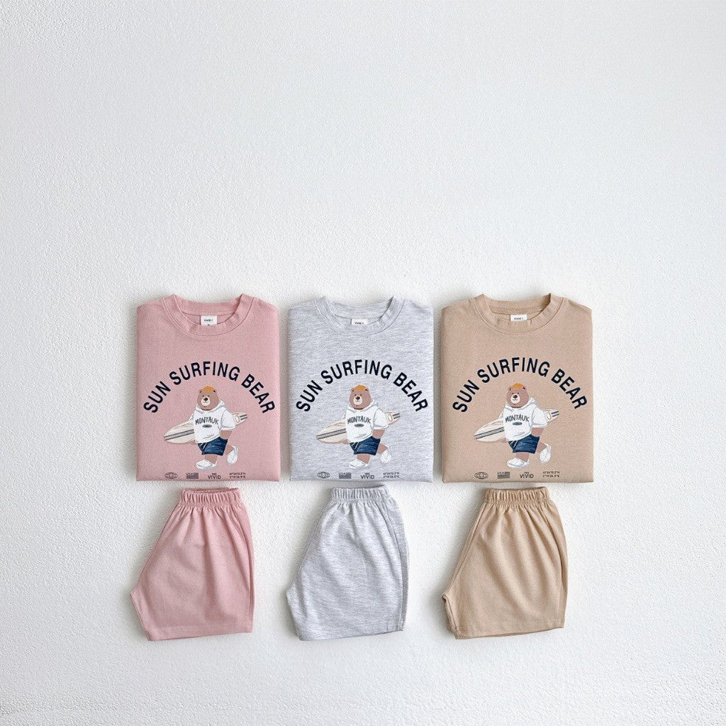 Summer Baby Kids Unisex Casual Letters and Teddy Bear Pattern Short Sleeves Top Shirt and Shorts Clothing Set, MyKids-USA®, Baby & Toddler Outfits, MyKids-USA -  -  -  -  -  -  - 