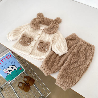Winter Hot Selling Baby Cute Rabbits Pattern Fleece Thickened Top and Trousers Sets Pajamas, MyKids-USA®, Baby & Toddler Outfits, MyKids-USA - Size/Age - 73 (6-9M) - Color - Brown -  -  - TR2411071942-A