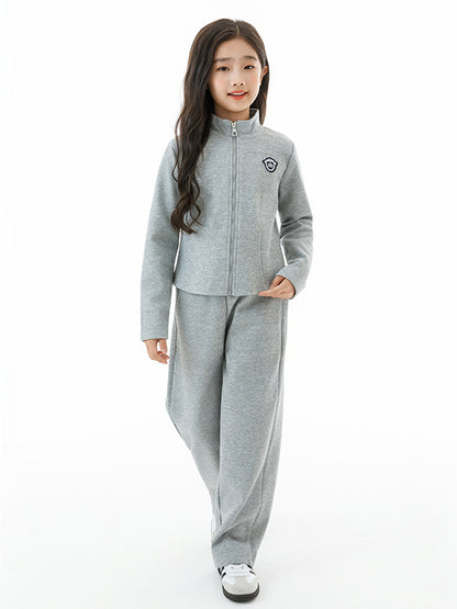 Arrival Autumn Kids Girls Long Sleeves Preppy Pattern Coat and Plain Pants Clothing Set
