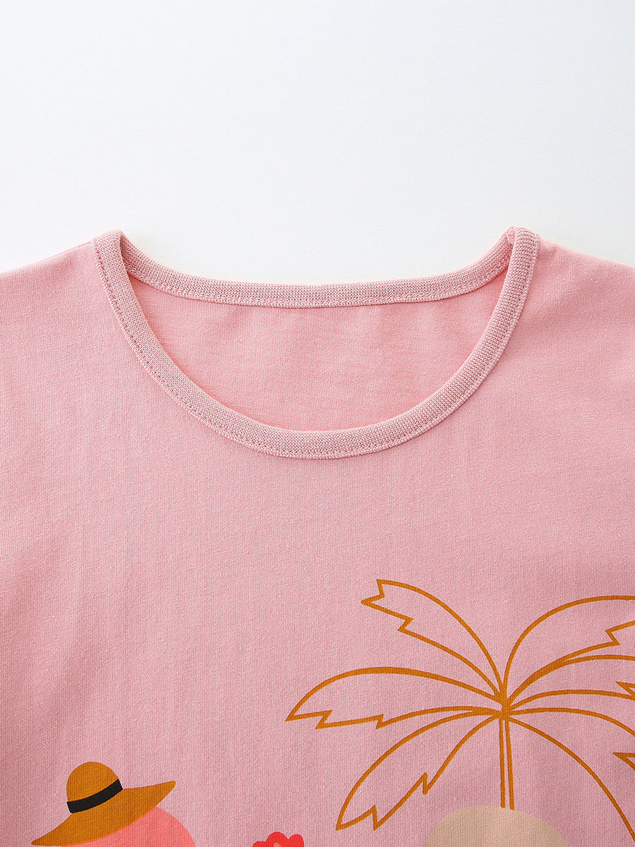 Arrival Summer Baby Kids Girls Short Sleeves Cartoon Pattern T-shirt and Floral Shorts Clothing Set
