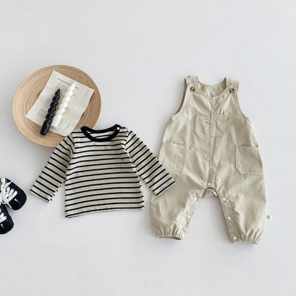 Spring and Autumn Baby Kids Unisex Striped Pattern Long Sleeves Top and Sleeveless Rompers Overalls Clothing Set, MyKids-USA®, Baby & Toddler Outfits, MyKids-USA -  -  -  -  -  -  - 