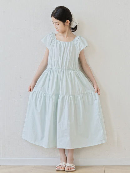 Summer Arrival Short Sleeves Solid Color Square Neck Dress for Stylish Girls