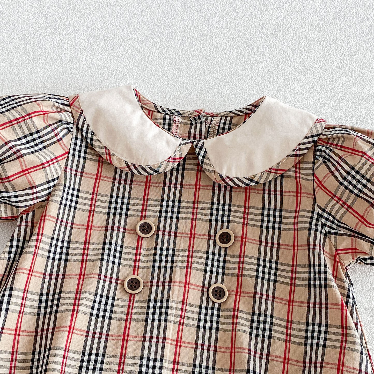 Design Summer Baby Kids Girls Short Sleeves Plaid Pattern Bodysuit