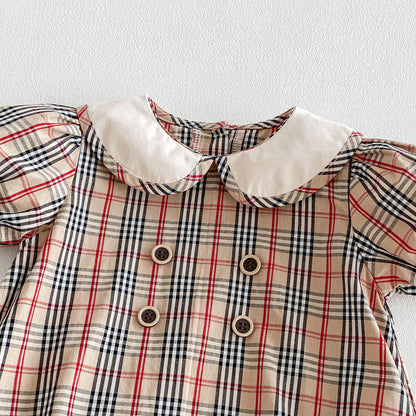 Design Summer Baby Kids Girls Short Sleeves Plaid Pattern Bodysuit