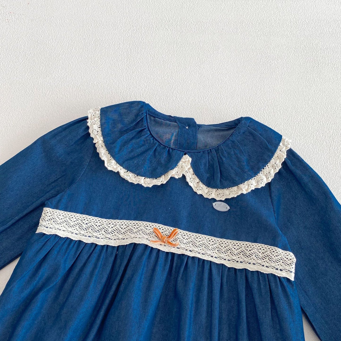 Spring Arrival Baby Girls Long Sleeves Blue Lace Trim Bodysuit