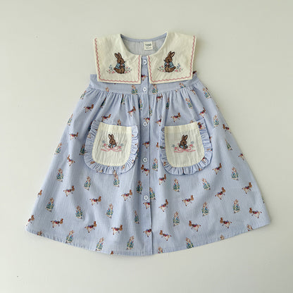 Summer Arrival Baby Girls Sleeveless Vintage Animals Cartoon Pattern Dress, MyKids-USA®, Baby & Children's Dresses, MyKids-USA - Size/Age - 90 (12-24M) - Color - Blue -  -  - TR2604222338-A.
