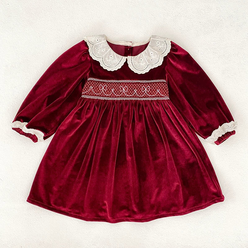 Autumn Baby Girls Long-sleeved Onesies and Dress – Princess Sister Matching Set with Hollow-out Collar, MyKids-USA®, Baby & Toddler Dresses, MyKids-USA - Size/Age - 66 (3-6M) - Color - Red -  -  - TR2508252258-B