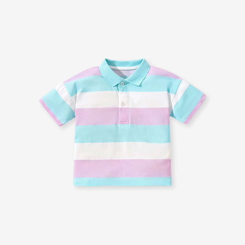 Baby Kids Boys Striped Short Sleeves Polo Shirt