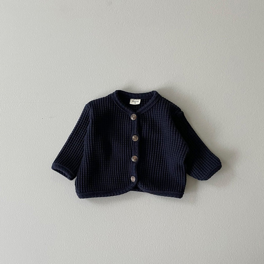 Autumn and Spring Arrival Baby Kids Unisex Long Sleeves Waffle Grid Single Breasted Top, MyKids-USA®, Cardigans, MyKids-USA - Size/Age - 66 (3-6M) - Color - Navy Blue (Dark Blue) -  -  - TR2510282253-C