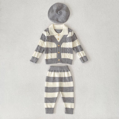 Arrival Autumn Baby Unisex Long Sleeves Striped Pattern Knitted Top Cardigan and Long Trousers Clothing Set, MyKids-USA®, Baby & Toddler Outfits, MyKids-USA - Size/Age - 73 (6-9M) - Color - Grey -  -  - TR2508022226-A