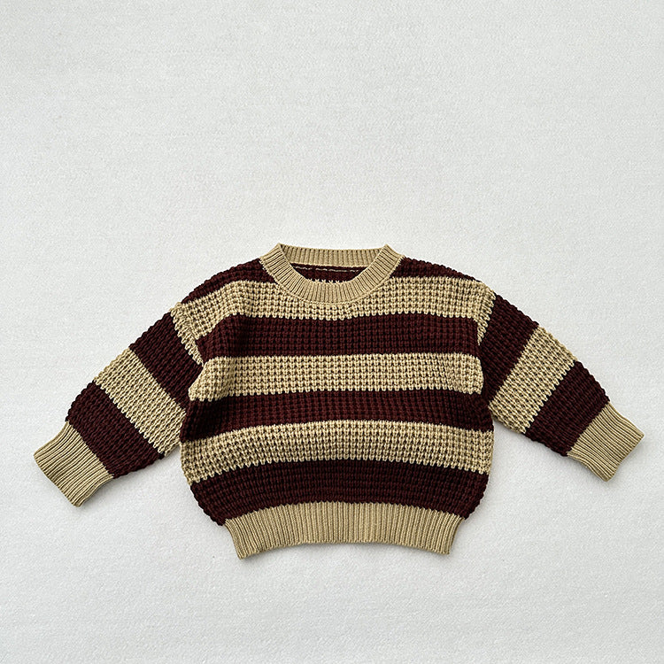 Baby Unisex Kids Vintage Striped Crew Neck Long Sleeve Pullover Sweater