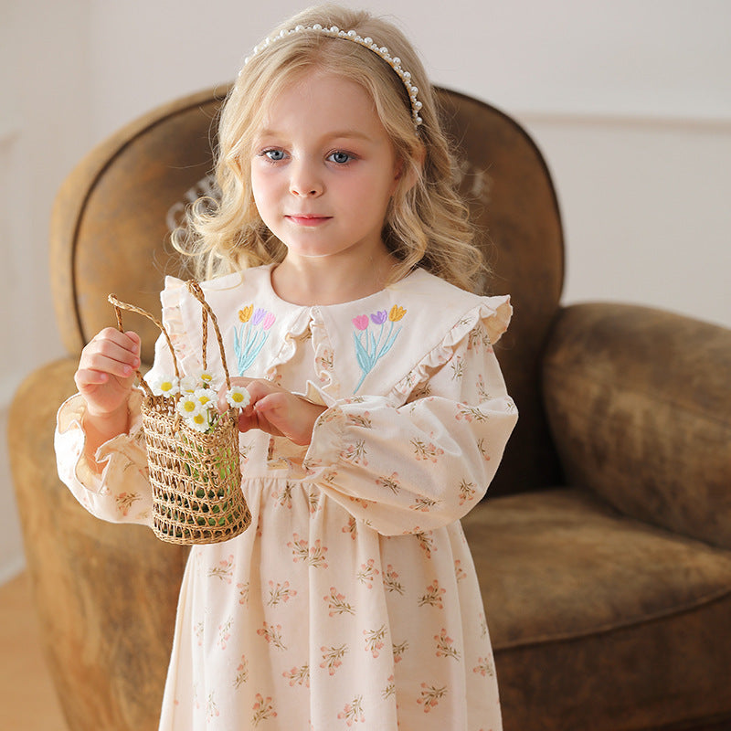 Spring and Autumn Flowers Pattern Long-sleeved Dress for Stylish Girls, MyKids-USA®, Baby & Toddler Dresses, MyKids-USA -  -  -  -  -  -  - 