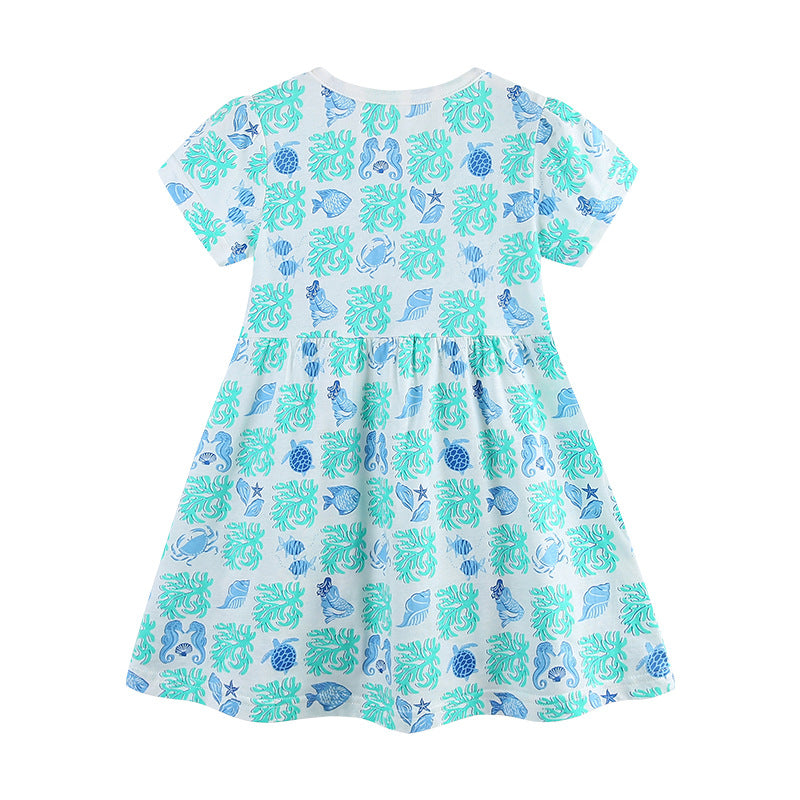 Summer Arrival Marine Animals Pattern Short Sleeves Dress for Stylish Girls, MyKids-USA®, Baby & Toddler Dresses, MyKids-USA -  -  -  -  -  -  - 