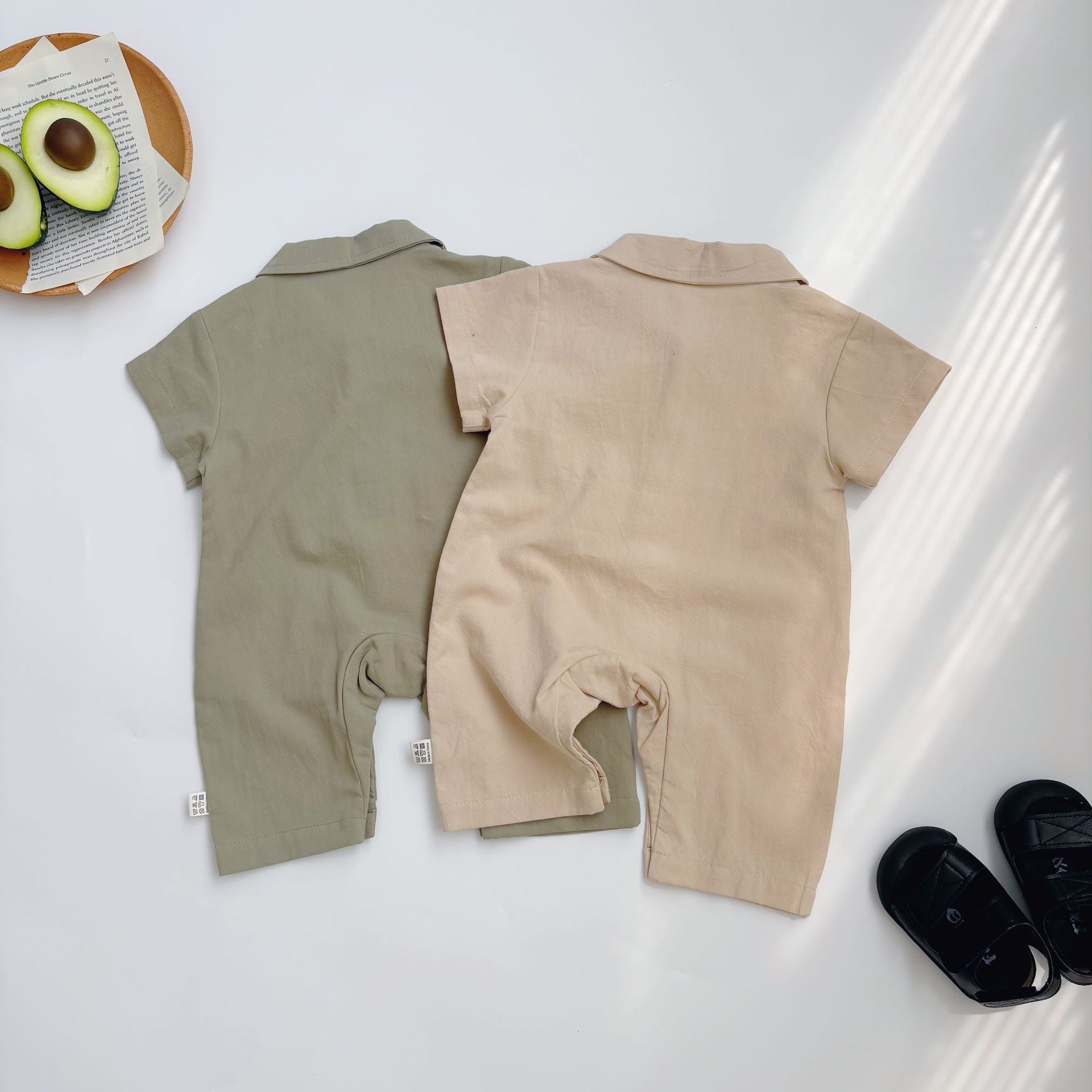 Summer Arrival Baby Boys Casual Solid Color Single Breasted Short Sleeves Rompers, MyKids-USA®, Baby One-Pieces, MyKids-USA -  -  -  -  -  -  - 