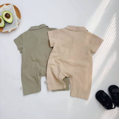 Summer Arrival Baby Boys Casual Solid Color Single Breasted Short Sleeves Rompers, MyKids-USA®, Baby One-Pieces, MyKids-USA -  -  -  -  -  -  - 