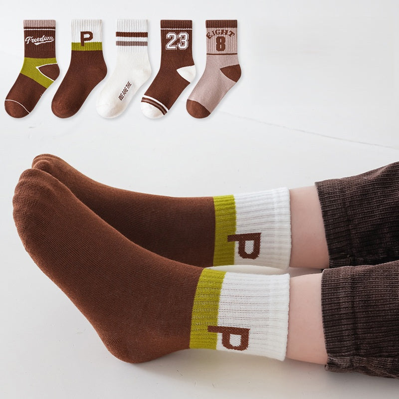 Spring and Autumn Arrival Baby Kids Unisex Breathable Cute Cartoon Pattern Socks 1 Lot=5-Pair Set, MyKids-USA®, Baby & Toddler Socks & Tights, MyKids-USA - Size/Age - S (1-3Y) - Color - Brown -  -  - TR2601181609-B.