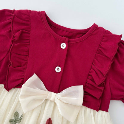 Summer Arrival Baby Girls Cute Short Sleeves Color Patchwork Cherry Pattern Dress Design Onesies, MyKids-USA®, Baby & Toddler Dresses, MyKids-USA -  -  -  -  -  -  - 