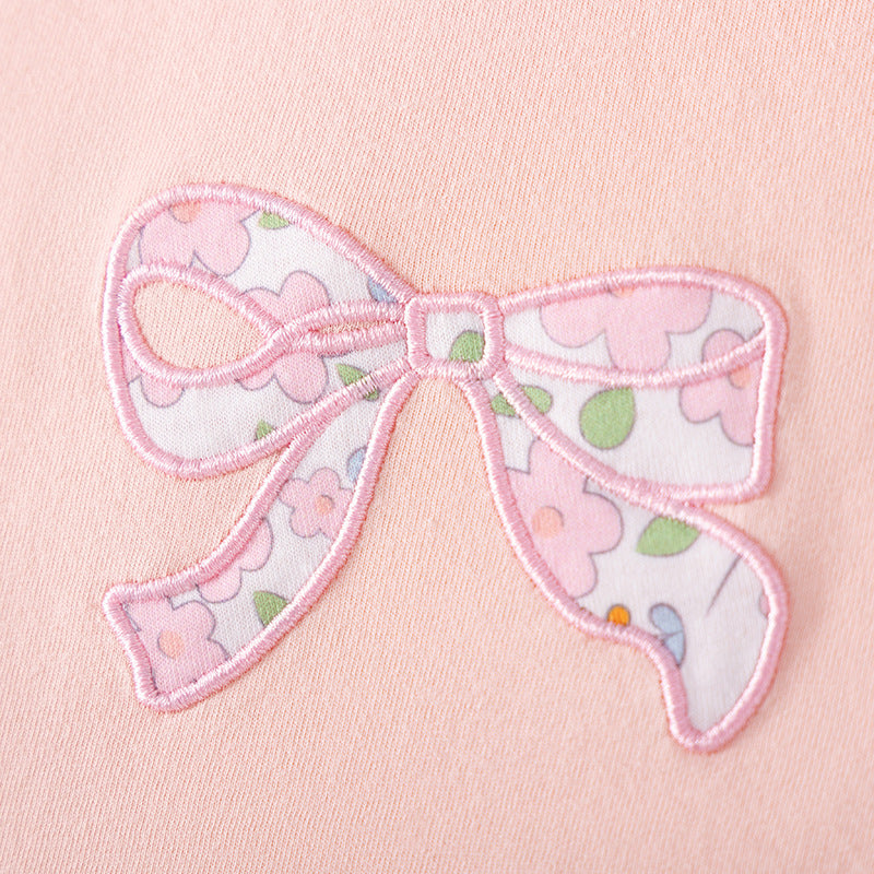 Summer Hot Selling Baby Kids Girls Short Sleeves Butterfly-Bows Pattern T-shirt and Floral Pants Clothing Set