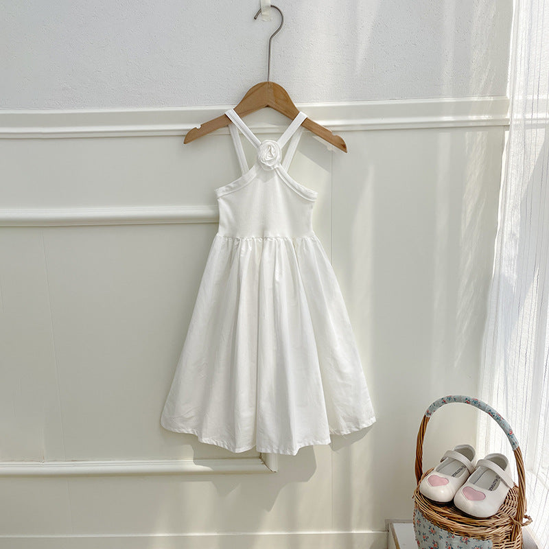 New Design Summer Baby Kids Girls Sleeveless Backless Strap White Dress
