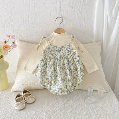 Autumn Hot Selling Baby Girls Beige Floral Pattern Long Sleeves Color Patchwork Onesies Bodysuits, MyKids-USA®, Baby One-Pieces, MyKids-USA -  -  -  -  -  -  - 