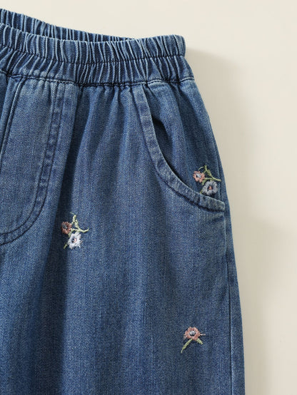 MyKids-USA® Arrival Autumn Girls Flowers Pattern Embroidered Jeans