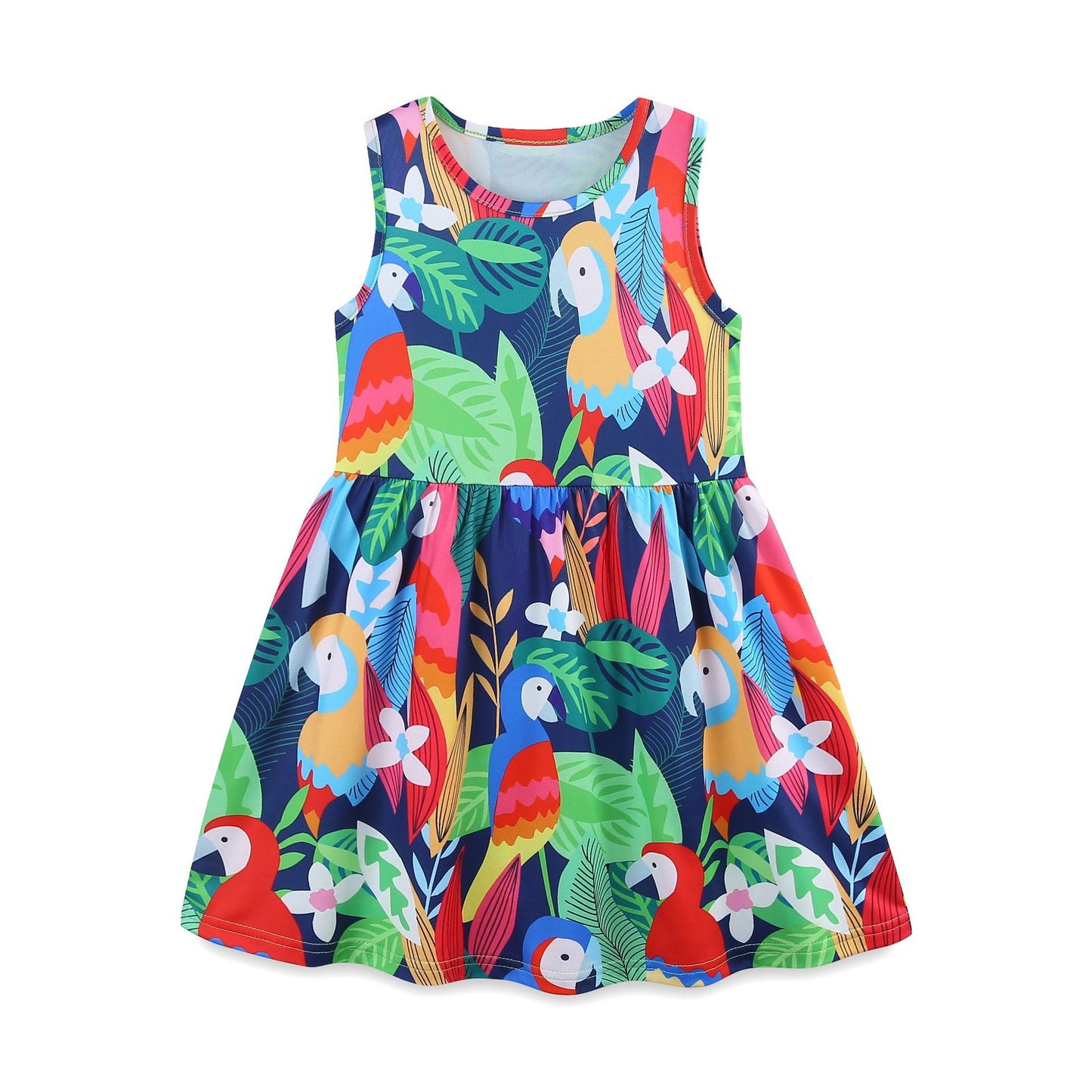 Summer Hot Selling Colorful Parrots Pattern Sleeveless Dress for Stylish Girls, MyKids-USA®, Baby & Toddler Dresses, MyKids-USA - Size/Age - 90 (12-24M) - Color - Colorful -  -  - TR2505112028-A