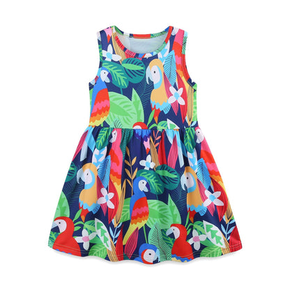 Summer Hot Selling Colorful Parrots Pattern Sleeveless Dress for Stylish Girls, MyKids-USA®, Baby & Toddler Dresses, MyKids-USA - Size/Age - 90 (12-24M) - Color - Colorful -  -  - TR2505112028-A