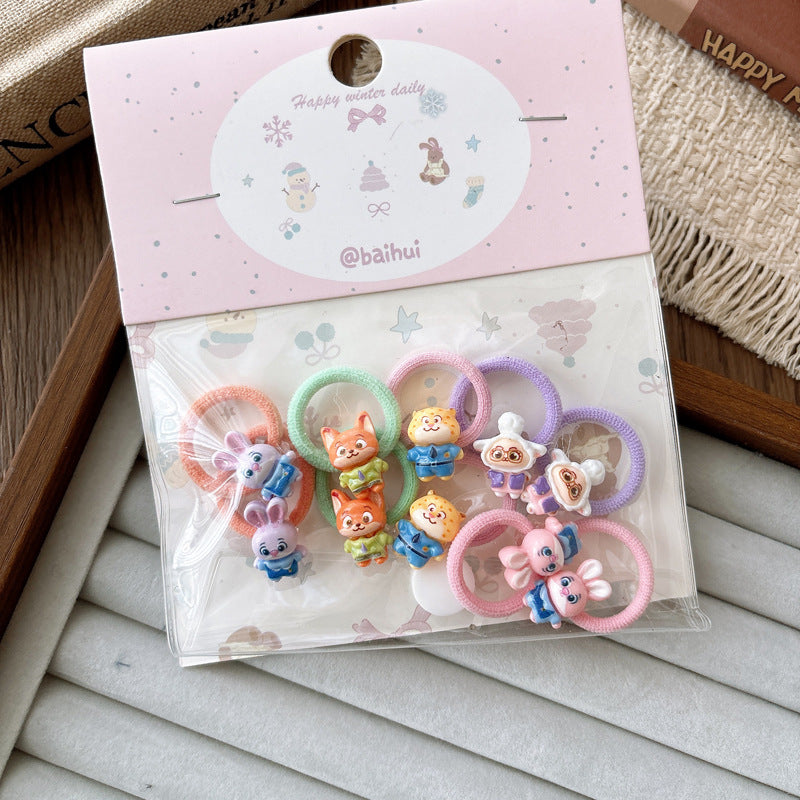 Collection of 10 Cute Animals Cartoon Pattern Hair Clips or Hair Ties, MyKids-USA®, Hair Pins, Claws & Clips, MyKids-USA - Size/Age - Average Size (0-12Y） - Color - Green -  -  - TR2604012353-B.