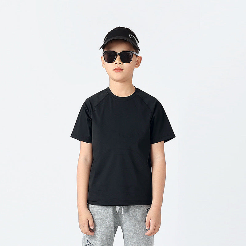 Boys And Girls Solid Color Elastic Quick Dry Sportswear T-Shirt In European And American Style, MyKids-USA®, Baby & Toddler Tops, MyKids-USA - Size/Age - 120 (5-7Y) - Color - Black -  -  - TR2404071631-A