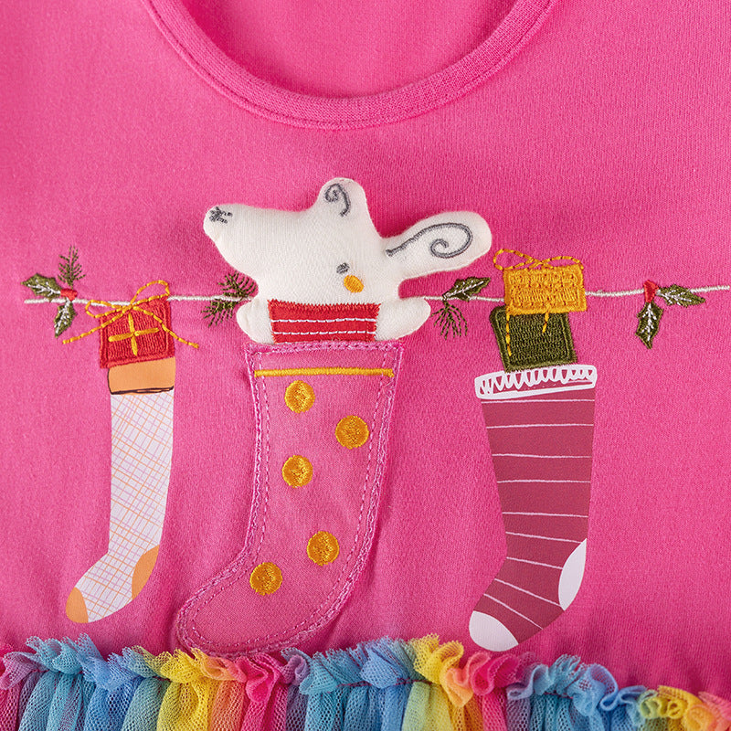 Autumn and Spring Arrival Cartoon Pattern Long Sleeves Dress with Colorful Tulle for Stylish Girls, MyKids-USA®, Baby & Toddler Dresses, MyKids-USA -  -  -  -  -  -  - 