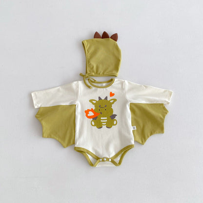 Autumn and Spring Arrival Baby Unisex Long Sleeves Cartoon Bodysuit with Hat