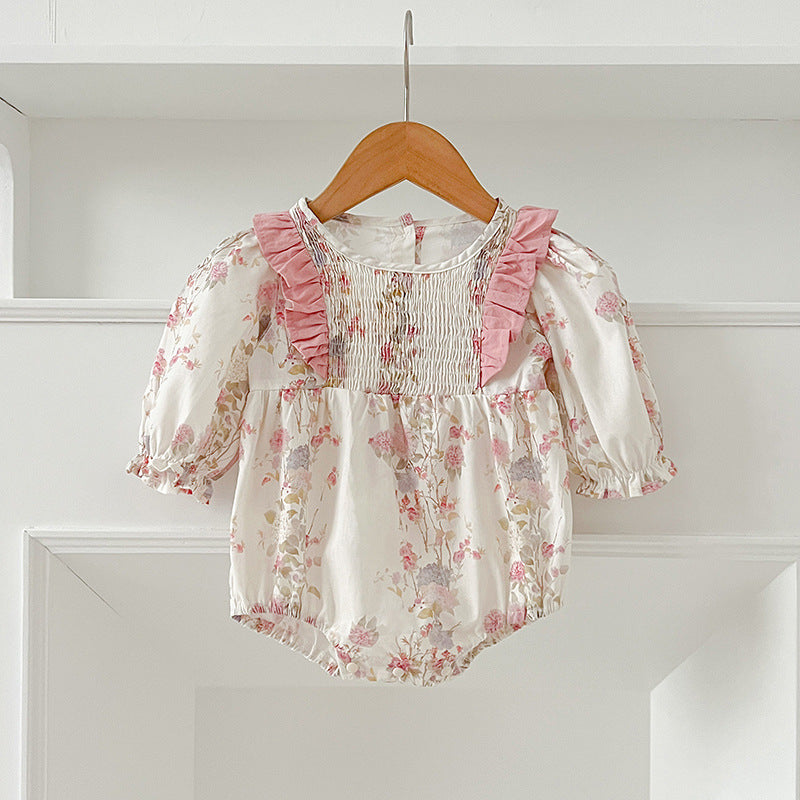 Spring Baby Girls French-style Floral Long-sleeved Onesies and Dress – Princess Sister Matching Set, MyKids-USA®, Baby & Toddler Outfits, MyKids-USA -  -  -  -  -  -  - 