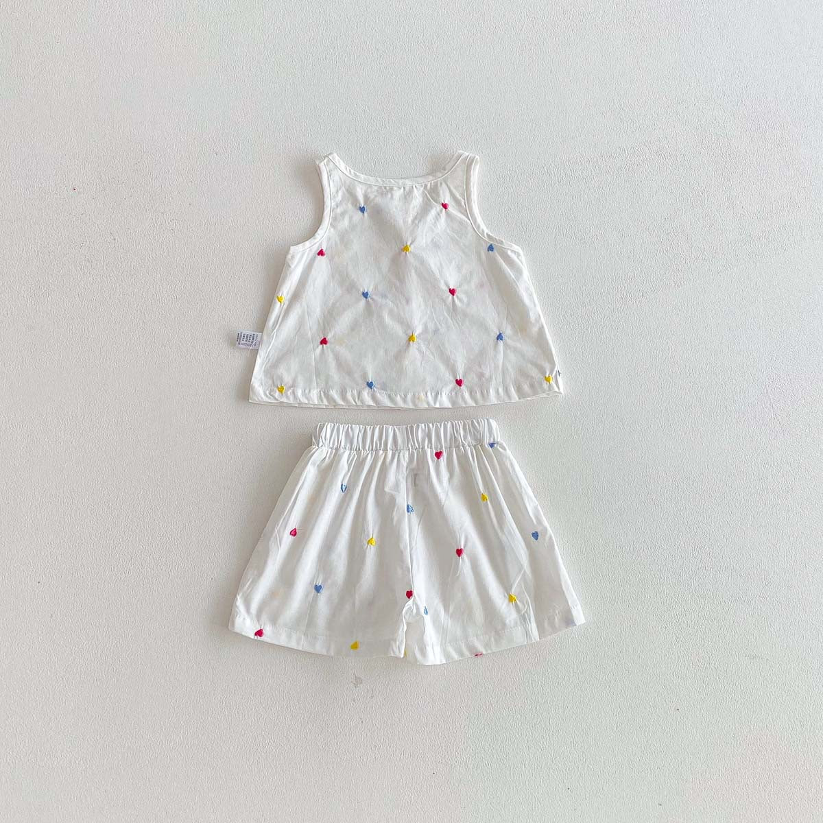 Summer Baby Kids Girls Sleeveless Hearts Embroidery Vest and Shorts Clothing Set, MyKids-USA®, Baby & Toddler Outfits, MyKids-USA - SIze/Age - 73 (6-9M) - Color - Beige -  -  - TR2603192351-A.