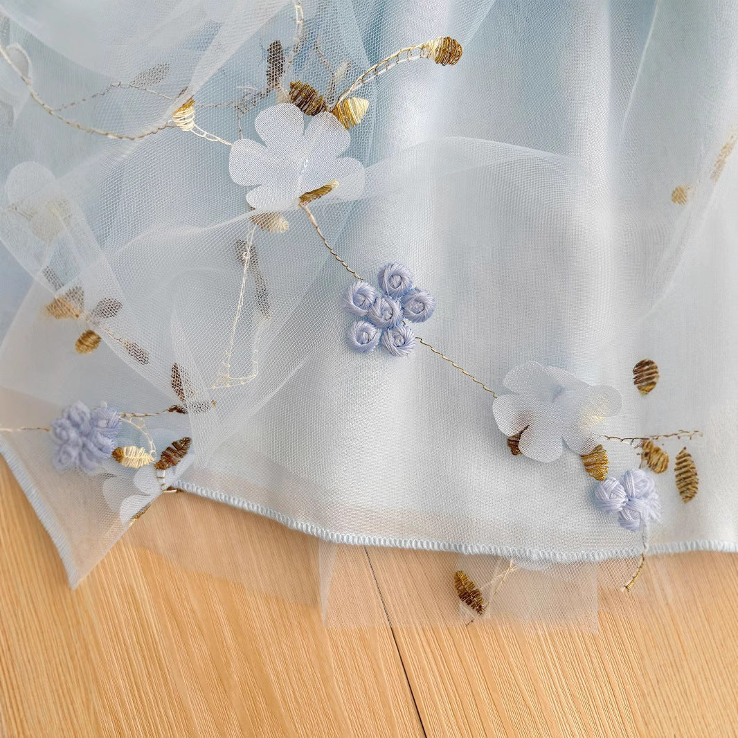 Summer Hot Selling Kids Girls Cute Blue Sleeveless Floral Tulle Dress, MyKids-USA®, Baby & Toddler Dresses, MyKids-USA -  -  -  -  -  -  - 