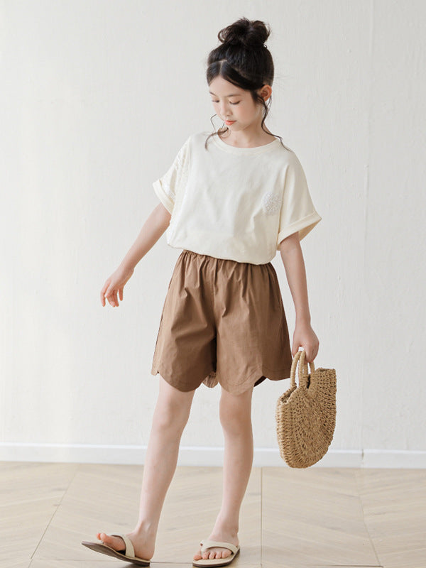Arrival Summer Baby Kids Girls Short Sleeves Plain T-Shirt and Shorts Sets