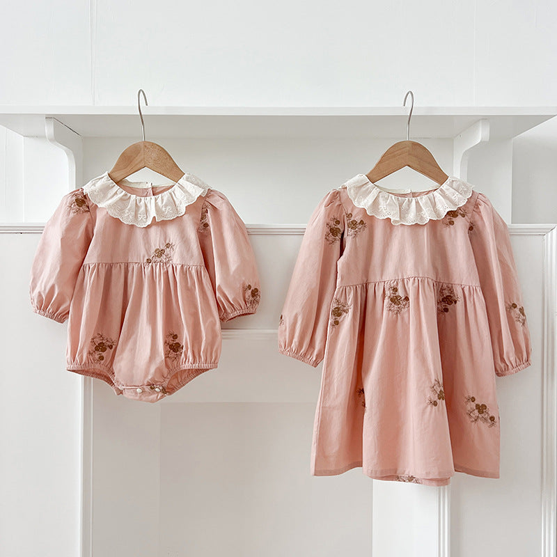 Spring Baby Girls Floral Embroidery Pattern Long-sleeved Onesies and Dress – Princess Sister Matching Set, MyKids-USA®, Baby & Toddler Outfits, MyKids-USA -  -  -  -  -  -  - 
