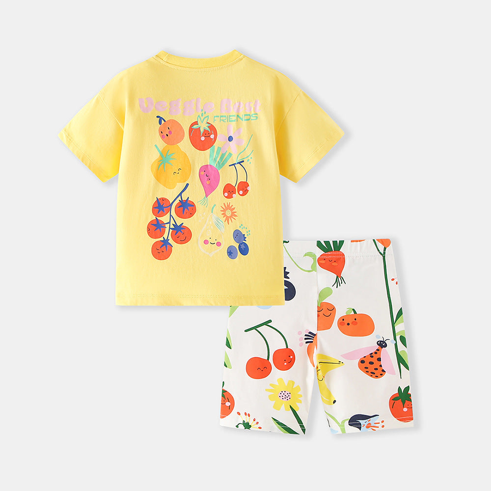 Summer Hot Selling Baby Kids Girls Short Sleeves Cartoon Pattern T-shirt and Shorts Clothing Set, MyKids-USA®, Baby & Children's Outfits, MyKids-USA - Size/Age - 90 (12-24M) - Color - Yellow -  -  - TR2604072133-A.