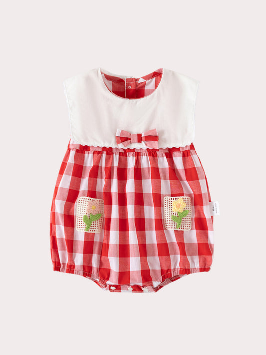 Summer Hot Selling Baby Kids Girls Sleeveless Crew Neck Color Patchwork Flowers Embroidery Pattern Onesies, MyKids-USA®, Baby One-Pieces, MyKids-USA - Size/Age - 59 (0-3M) - Color - Red -  -  - TR2406202330-A
