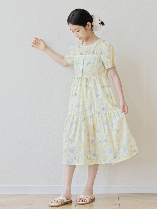 Summer Arrival Short Sleeves Floral Design Dress for Stylish Girls