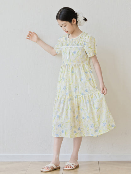 Summer Arrival Short Sleeves Floral Design Dress for Stylish Girls