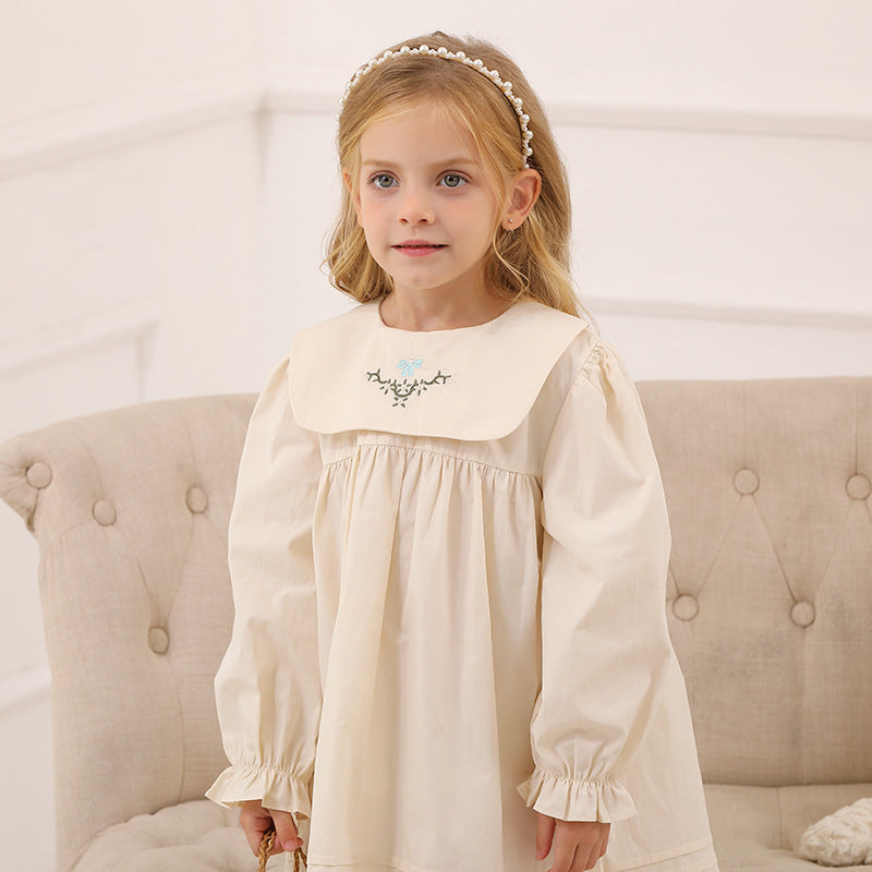 Spring and Autumn Vintage Flowers Embroidered Long-sleeved Dress for Stylish Girls, MyKids-USA®, Baby & Toddler Dresses, MyKids-USA -  -  -  -  -  -  - 