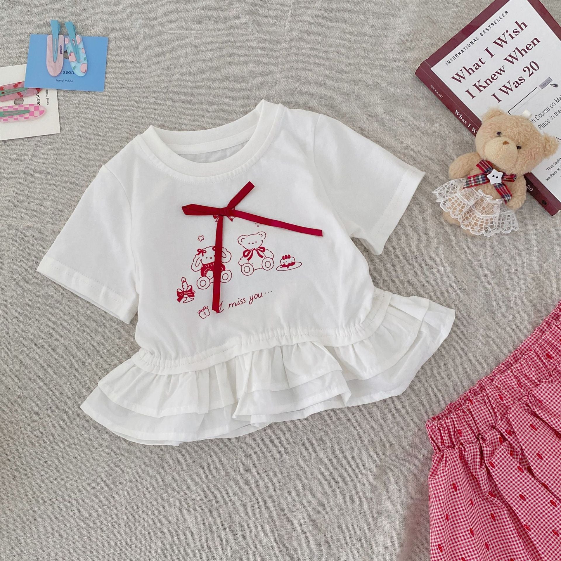 Summer Arrival Baby Girls Short Sleeves Cartoon and Letters Pattern Top and Plaid Shorts Clothing Set, MyKids-USA®, Baby & Children's Outfits, MyKids-USA -  -  -  -  -  -  - .