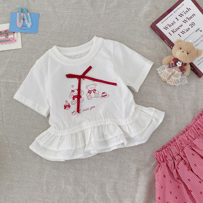 Summer Arrival Baby Girls Short Sleeves Cartoon and Letters Pattern Top and Plaid Shorts Clothing Set, MyKids-USA®, Baby & Children's Outfits, MyKids-USA -  -  -  -  -  -  - .