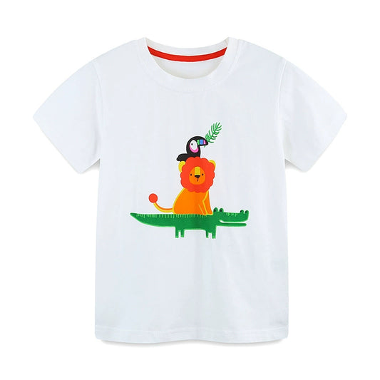 Summer Boys’ Animals Cartoon Pattern T-shirt in European and American Style, MyKids-USA®, T-Shirts, MyKids-USA - Size/Age - 90 (12-24M) - Color - White -  -  - TR2506282204-A