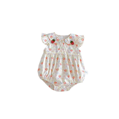Design Summer Baby Kids Girls Fly Sleeves Fruits Pattern Bodysuit