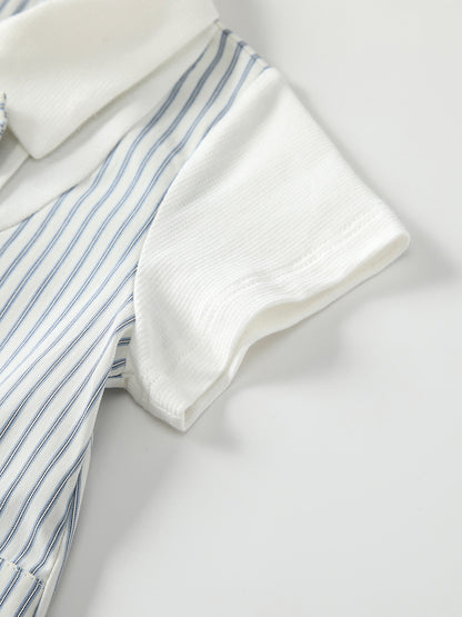 Summer Arrival Baby Boys Short Sleeves Color Patchwork Striped Rompers Bodysuits